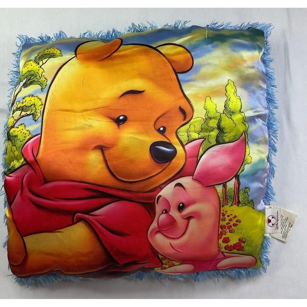 Disney Winnie the Pooh & Piglet Shaggy Throw Pillow 16x16 Square Cushion Vintage